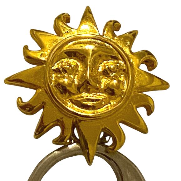 Adolfo Moon Face Star Gold toned and Silver Pierced Earrings Celestial - Picture 4 of 7